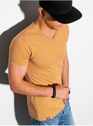 Horčicové pánske basic tričko Ombre Clothing S1369  basic basic