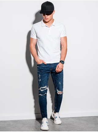 Bílé pánské basic polo tričko Ombre Clothing S1374  basic basic
