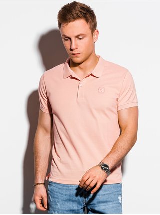 Světle růžové pánské basic polo tričko Ombre Clothing 