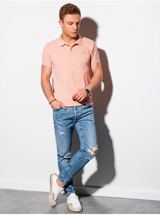 Světle růžové pánské basic polo tričko Ombre Clothing 