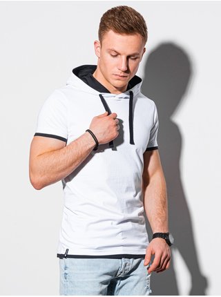 Biele pánske tričko s kapucňou Ombre Clothing S1376