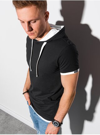 Černé pánské tričko s kapucí Ombre Clothing S1376