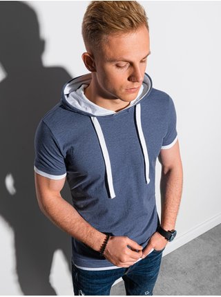 Šedo-modré pánské tričko s kapucí Ombre Clothing S1376