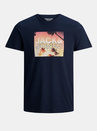 Tmavomodré tričko s potlačou Jack & Jones Azure