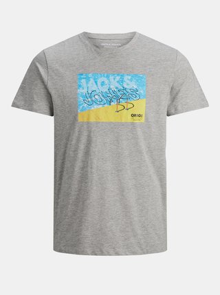 Šedé tričko s potlačou Jack & Jones Azure