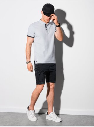 Světle šedá pánská polokošile bez potisku Ombre Clothing S1381