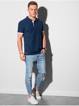 Tmavě modrá pánská polokošile bez potisku Ombre Clothing S1382
