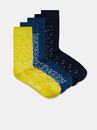 Sada piatich párov vzorovaných ponožiek v modrej farbe Jack & Jones Struc