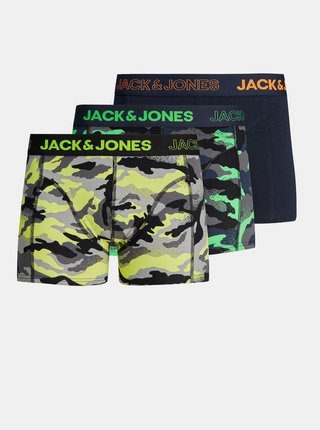 Sada tří vzorovaných boxerek v šedé a modré barvě Jack & Jones Charles
