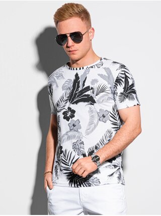 Bílé pánské květované tričko Ombre Clothing S1297