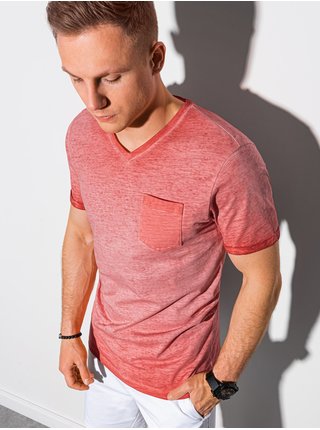 Červené pánské žíhané basic tričko Ombre Clothing S1388