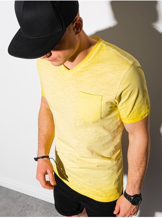Žluté pánské žíhané basic tričko Ombre Clothing S1388