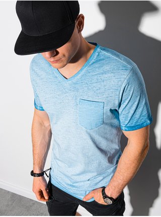 Světle modré pánské žíhané basic tričko Ombre Clothing S1388 