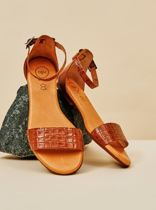 Hnedé dámske vzorované kožené sandále OJJU