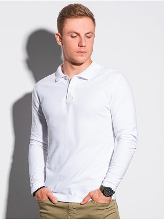 Bílé pánské polo tričko s dlouhým rukávem Ombre Clothing L132 - bílá