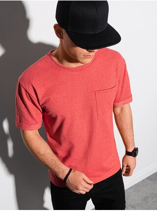 Červené pánské tričko s kapsou Ombre Clothing S1371