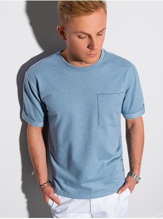 Modré pánské tričko s kapsou Ombre Clothing S1371 
