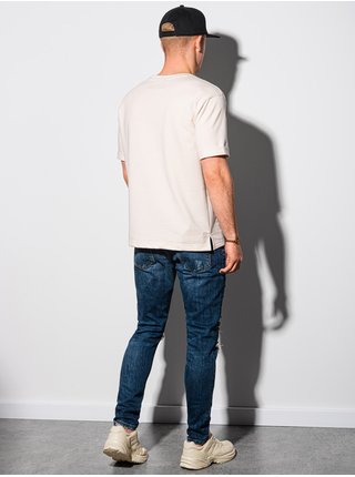 Krémové pánské tričko s kapsou Ombre Clothing S1371 