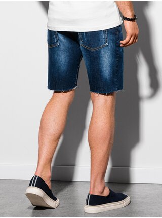 Tmavě modré pánské džínové kraťasy s potrhaným efektem Ombre Clothing W309 