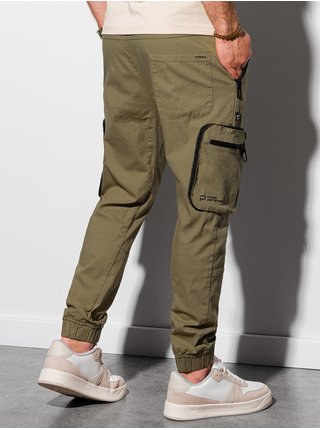 Khaki pánské kalhoty s kapsami Ombre Clothing P960 