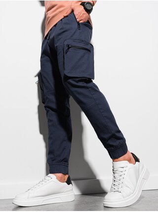 Tmavě modré pánské kalhoty s kapsami Ombre Clothing P960