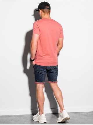 Koralové pánske tričko bez potlače Ombre Clothing S1369 basic basic