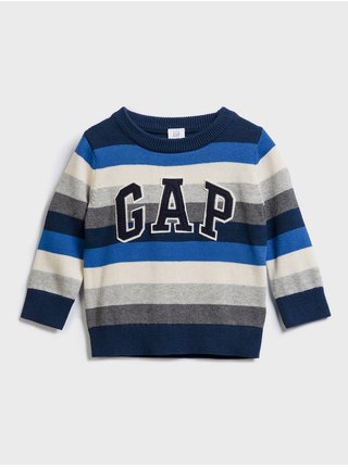 Modrý klučičí dětský svetr GAP Logo stripe crewneck sweater