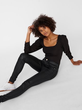 Čierne skinny fit nohavice s povrchovou úpravou Noisy May