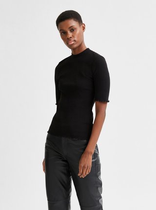 Čierne tričko so stojáčikom Selected Femme Fanna