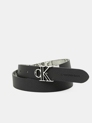 Černo-šedý dámský vzorovaný oboustranný pásek Calvin Klein Jeans