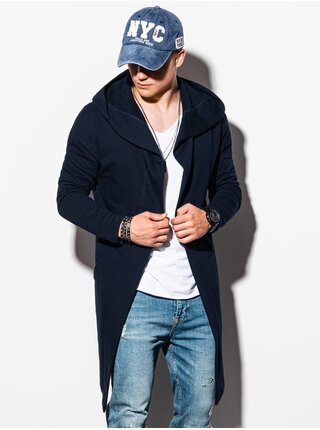 Tmavě modrá pánská prodloužená mikina s kapucí Ombre Clothing B961