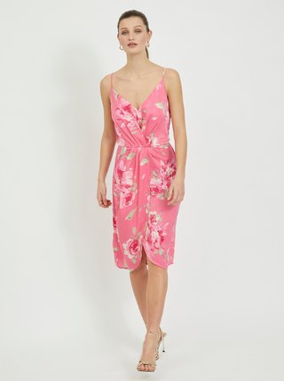 Růžové květované šaty na ramínka VILA Alberte