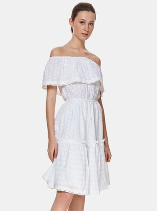 Biele kvetované šaty s odhalenými ramenami TOP SECRET