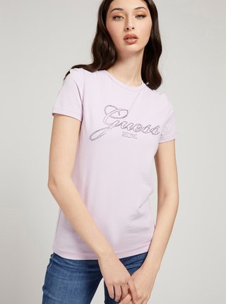 Světle fialové dámské tričko s potiskem Guess Selina