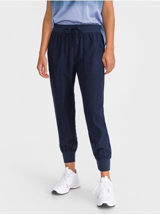 Modré dámské kalhoty rib linen utility joggers GAP