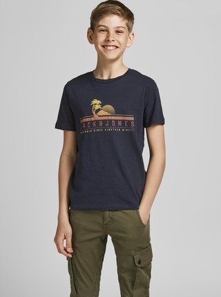 Tmavomodré chlapčenské tričko s potlačou Jack & Jones Laguna