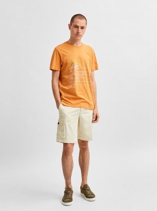 Oranžové tričko s potiskem Selected Homme Collin