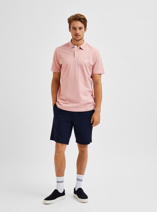 Světle růžové polo tričko s výšivkou Selected Homme Lance