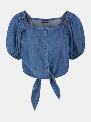 Modrý rifľový crop top Pieces Tinka