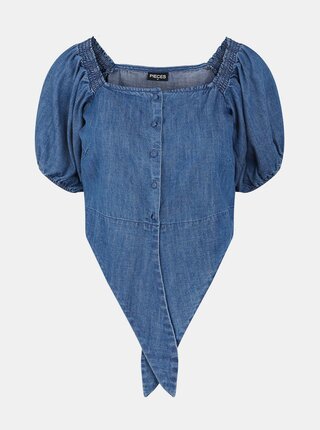Modrý rifľový crop top Pieces Tinka