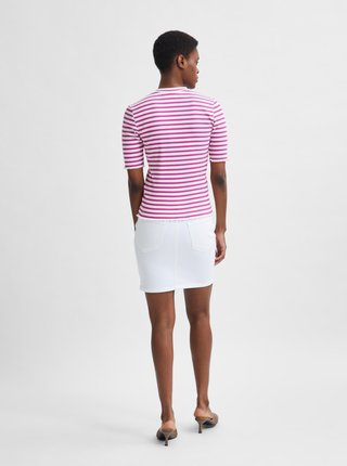 Bílo-růžové pruhované tričko Selected Femme Anna