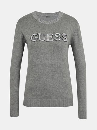 Šedý dámsky ľahký sveter s ozdobnými detailmi Guess Elvire