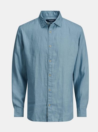 Modrá lněná košile Jack & Jones Plain