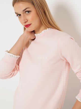 Růžový lehký svetr s ozdobnými lemy CAMAIEU