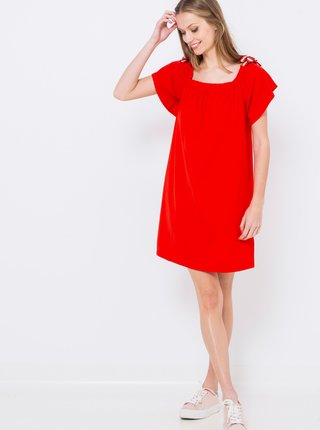 Červené šaty s odhalenými ramenami CAMAIEU