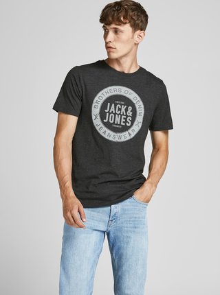 Tmavošedé tričko s potlačou Jack & Jones Jeans