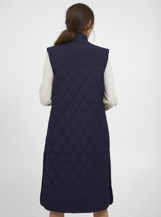 Tmavě modrá dámská dlouhá prošívaná vesta ICHI