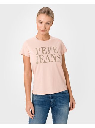 Tričká s krátkym rukávom pre ženy Pepe Jeans - ružová, béžová