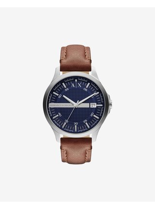 Pánské hodinky s koženým páskem ve stříbrno-hnědé barvě Armani Exchange Hampton
