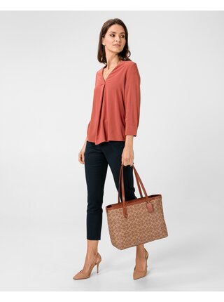 Hnědá dámská kožená vzorovaná kabelka Coach Signature Central Tote